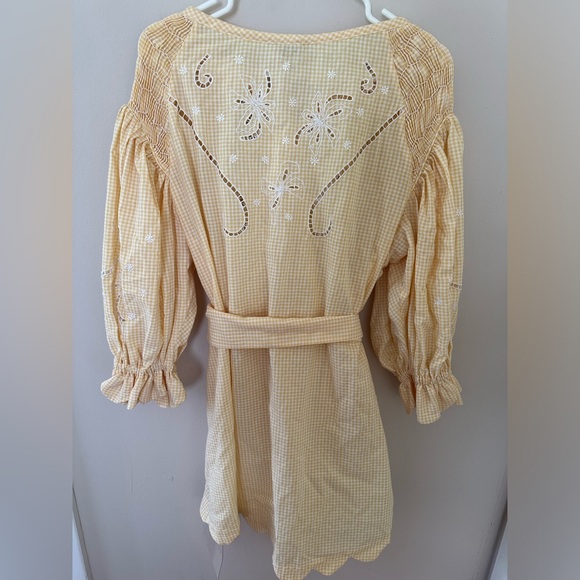 NWT! Innika Choo Yellow Gingham Cutwork Mini Smock dress - Picture 9 of 12